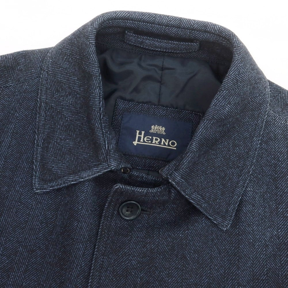 【中古】ヘルノ Herno ウールコットン ヘリンボーン織り ステンカラーコート ネイビー【 46 】【 状態ランクC 】【 メンズ 】