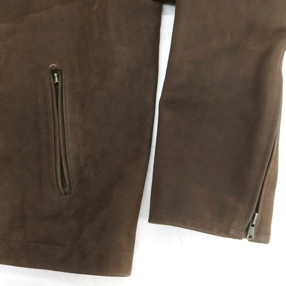 【中古】マーガレットハウエル MARGARET HOWELL ジップアップ レザーブルゾン ブラウン【 L 】【 状態ランクD 】【 メンズ 】