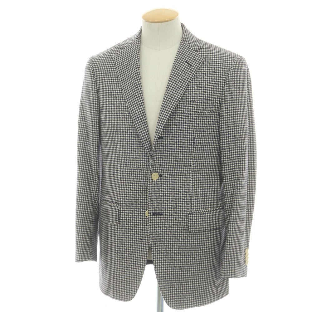 【中古】ヴァルディターロ Valditaro SHIPS別注 ウールカシミヤ ハウンドトゥース 3B テーラードジャケット ネイビーxホワイト【 44 】【 状態ランクD 】【 メンズ 】