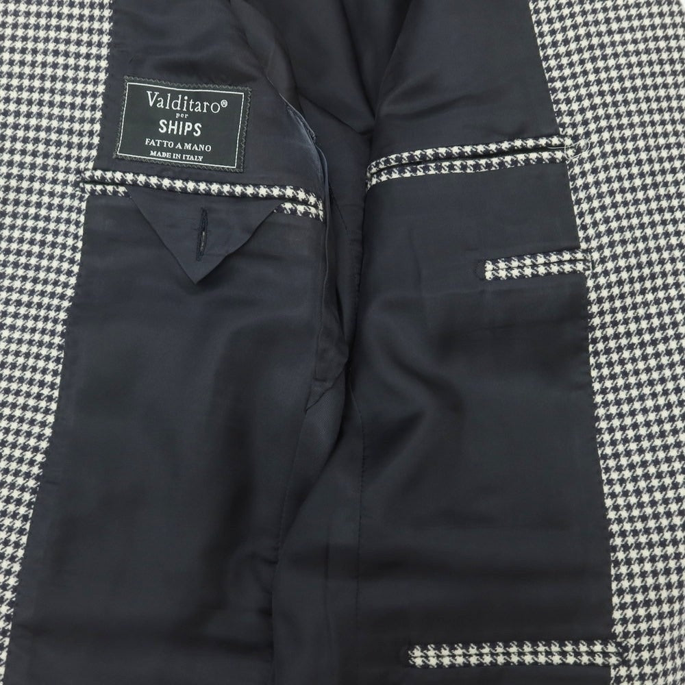【中古】ヴァルディターロ Valditaro SHIPS別注 ウールカシミヤ ハウンドトゥース 3B テーラードジャケット ネイビーxホワイト【 44 】【 状態ランクD 】【 メンズ 】