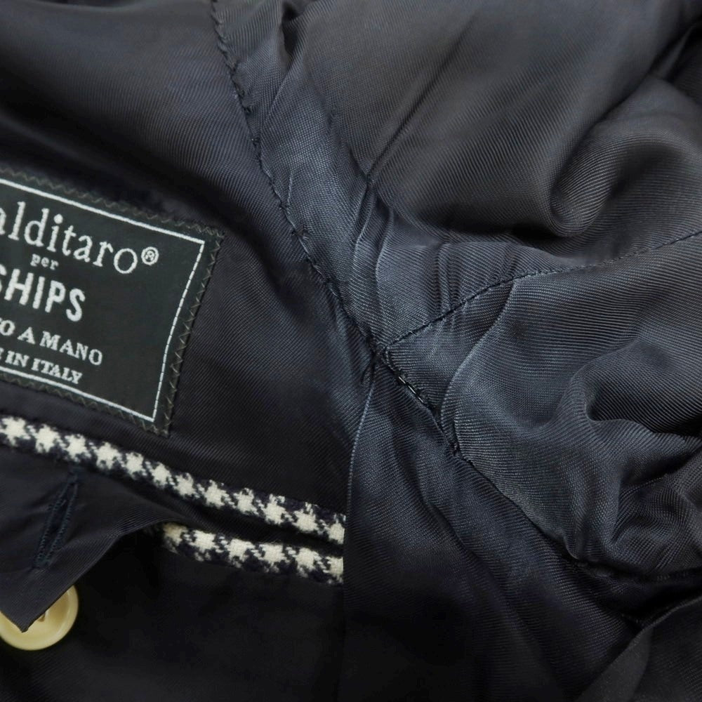 【中古】ヴァルディターロ Valditaro SHIPS別注 ウールカシミヤ ハウンドトゥース 3B テーラードジャケット ネイビーxホワイト【 44 】【 状態ランクD 】【 メンズ 】