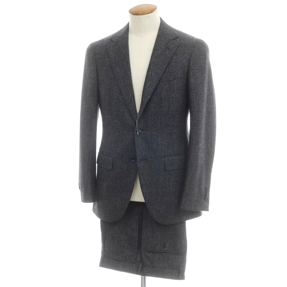 【中古】ビームスエフ BEAMS F ウール チェック 3つボタンスーツ ダークグレーxカーキ【 46 】【 状態ランクB 】【 メンズ 】