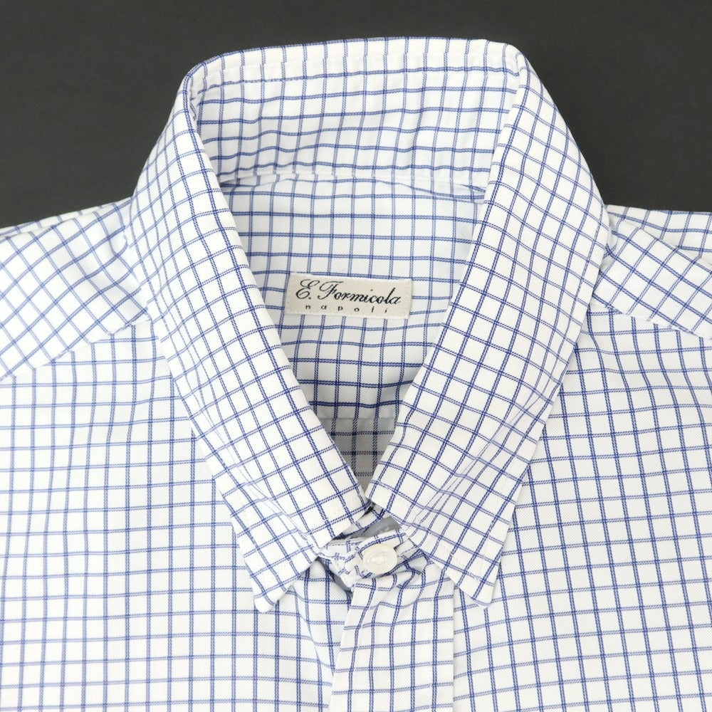 【中古】エリコフォルミコラ ERRICO FORMICOLA チェック タブカラー ドレスシャツ ホワイトxブルー【 38 】【 状態ランクB 】【 メンズ 】