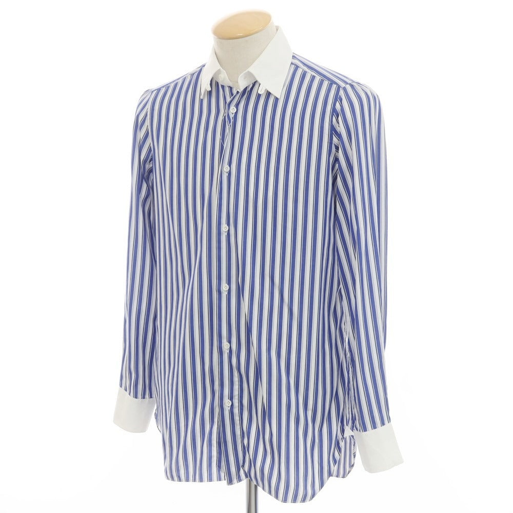 【中古】ビームスエフ BEAMS F ストライプ クレリック タブカラー ドレスシャツ ブルーxホワイト【 38 】【 状態ランクB 】【 メンズ 】