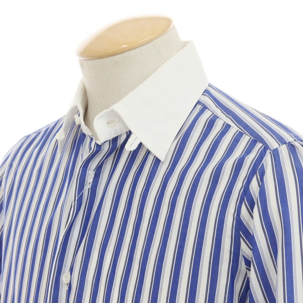 【中古】ビームスエフ BEAMS F ストライプ クレリック タブカラー ドレスシャツ ブルーxホワイト【 38 】【 状態ランクB 】【 メンズ 】