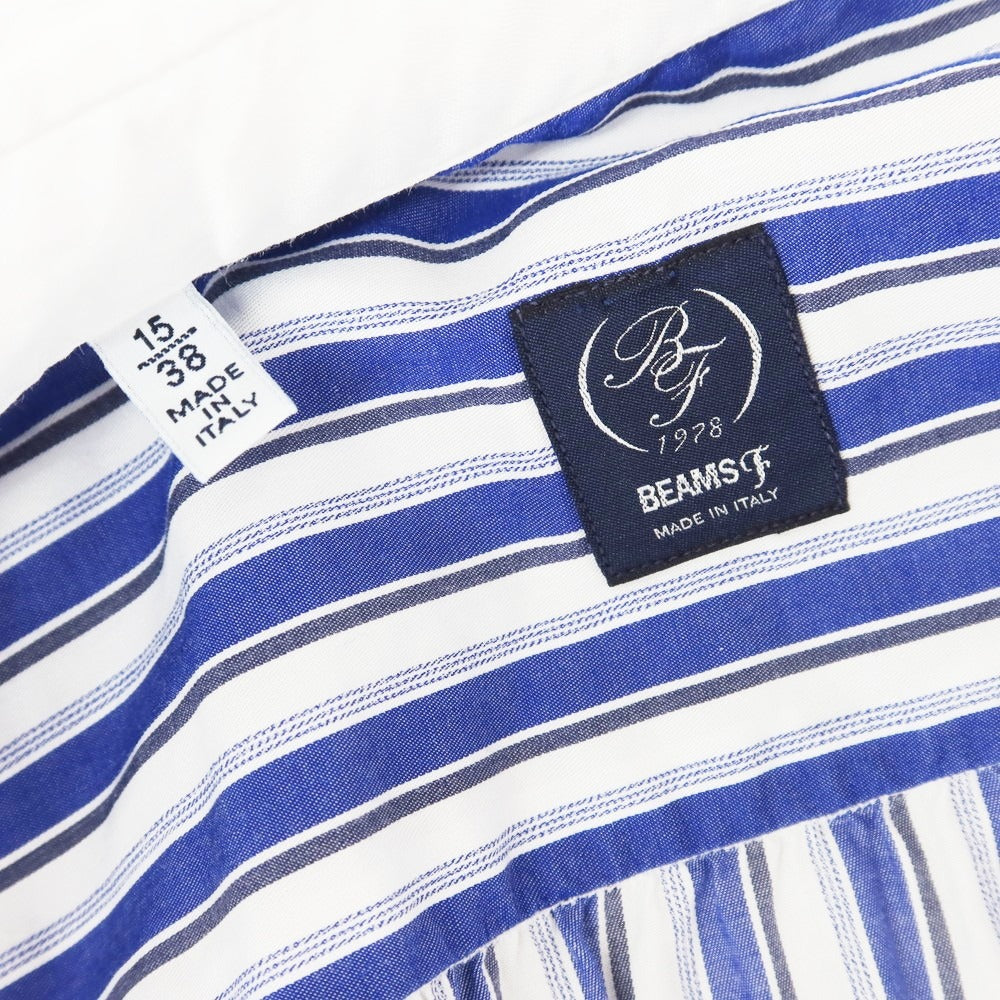【中古】ビームスエフ BEAMS F ストライプ クレリック タブカラー ドレスシャツ ブルーxホワイト【 38 】【 状態ランクB 】【 メンズ 】