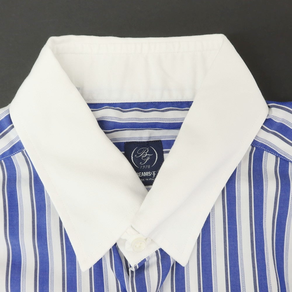 【中古】ビームスエフ BEAMS F ストライプ クレリック タブカラー ドレスシャツ ブルーxホワイト【 38 】【 状態ランクB 】【 メンズ 】
