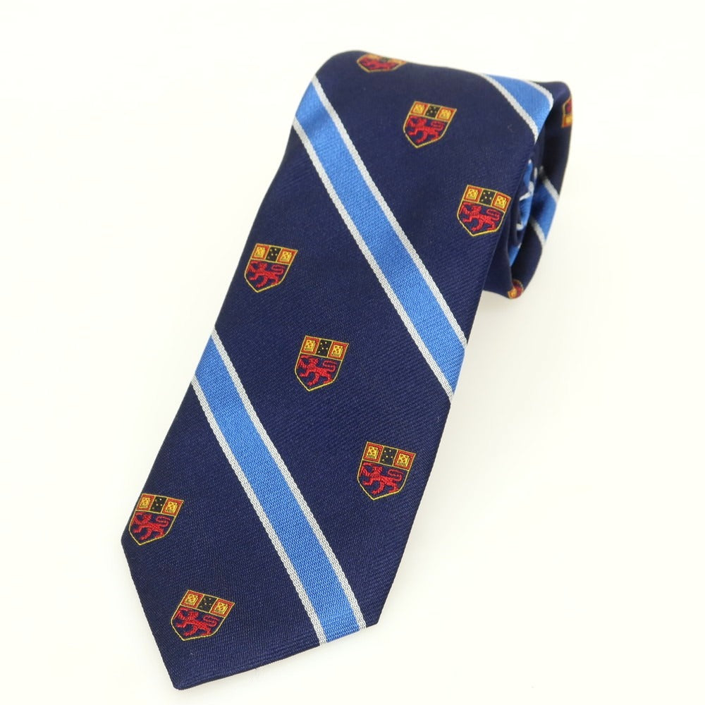 【中古】ブロックルハースト BROCKLEHURST シルク クレスト ストライプ柄ネクタイ ネイビーxブルー【 状態ランクB 】【 メンズ 】