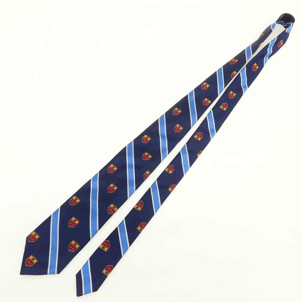 【中古】ブロックルハースト BROCKLEHURST シルク クレスト ストライプ柄ネクタイ ネイビーxブルー【 状態ランクB 】【 メンズ 】