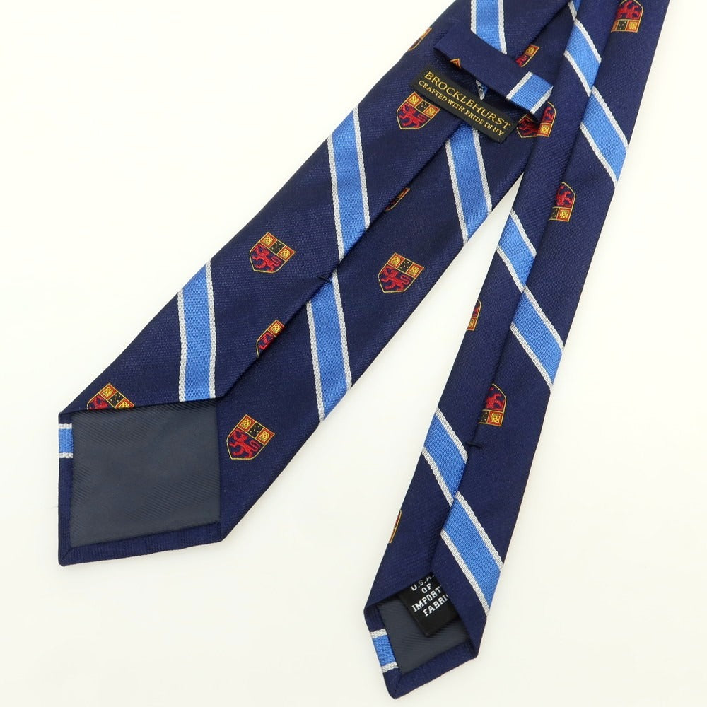 【中古】ブロックルハースト BROCKLEHURST シルク クレスト ストライプ柄ネクタイ ネイビーxブルー【 状態ランクB 】【 メンズ 】