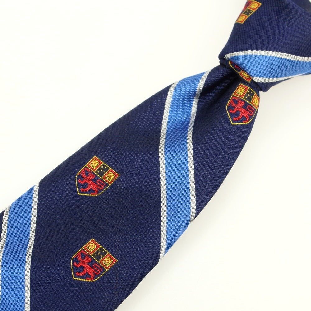 【中古】ブロックルハースト BROCKLEHURST シルク クレスト ストライプ柄ネクタイ ネイビーxブルー【 状態ランクB 】【 メンズ 】
