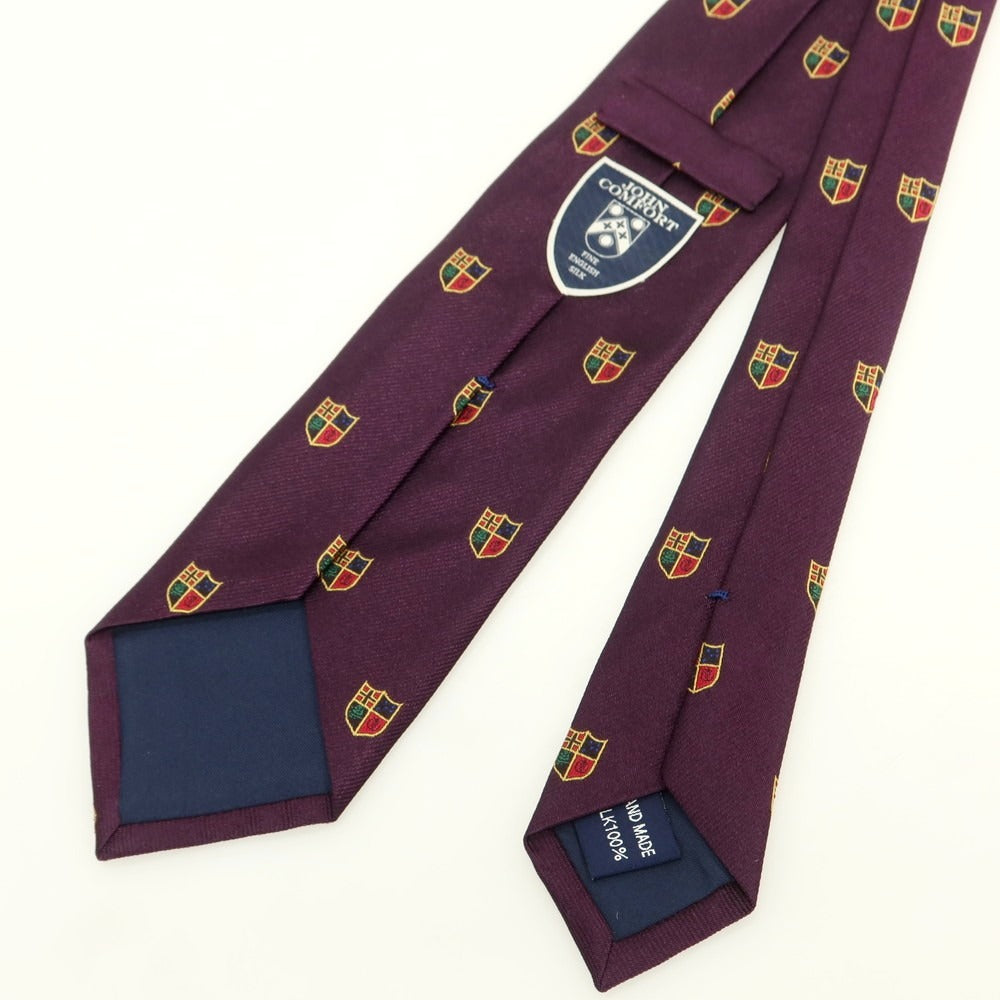 【中古】ジョン コンフォート JOHN COMFORT シルク クレスト 小紋柄ネクタイ パープルxレッド【 状態ランクB 】【 メンズ 】