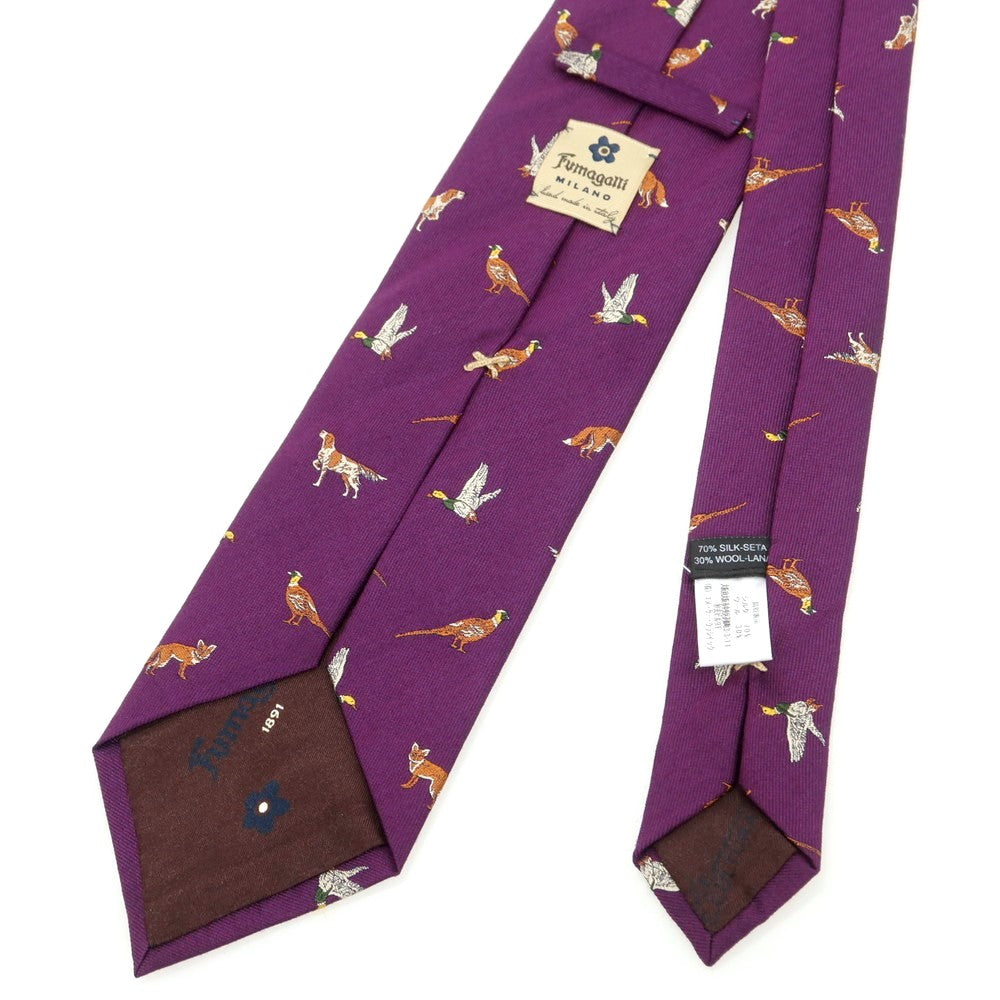 【中古】フマガッリ Fumagalli シルクウール アニマル 小紋柄ネクタイ パープル【 状態ランクC 】【 メンズ 】