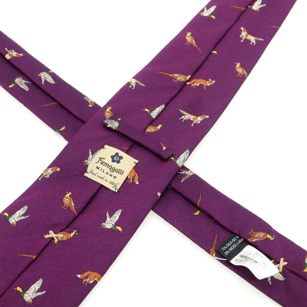 【中古】フマガッリ Fumagalli シルクウール アニマル 小紋柄ネクタイ パープル【 状態ランクC 】【 メンズ 】