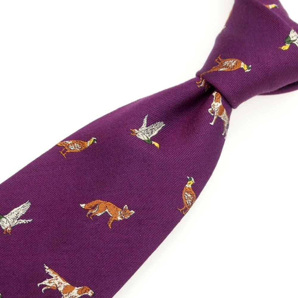 【中古】フマガッリ Fumagalli シルクウール アニマル 小紋柄ネクタイ パープル【 状態ランクC 】【 メンズ 】