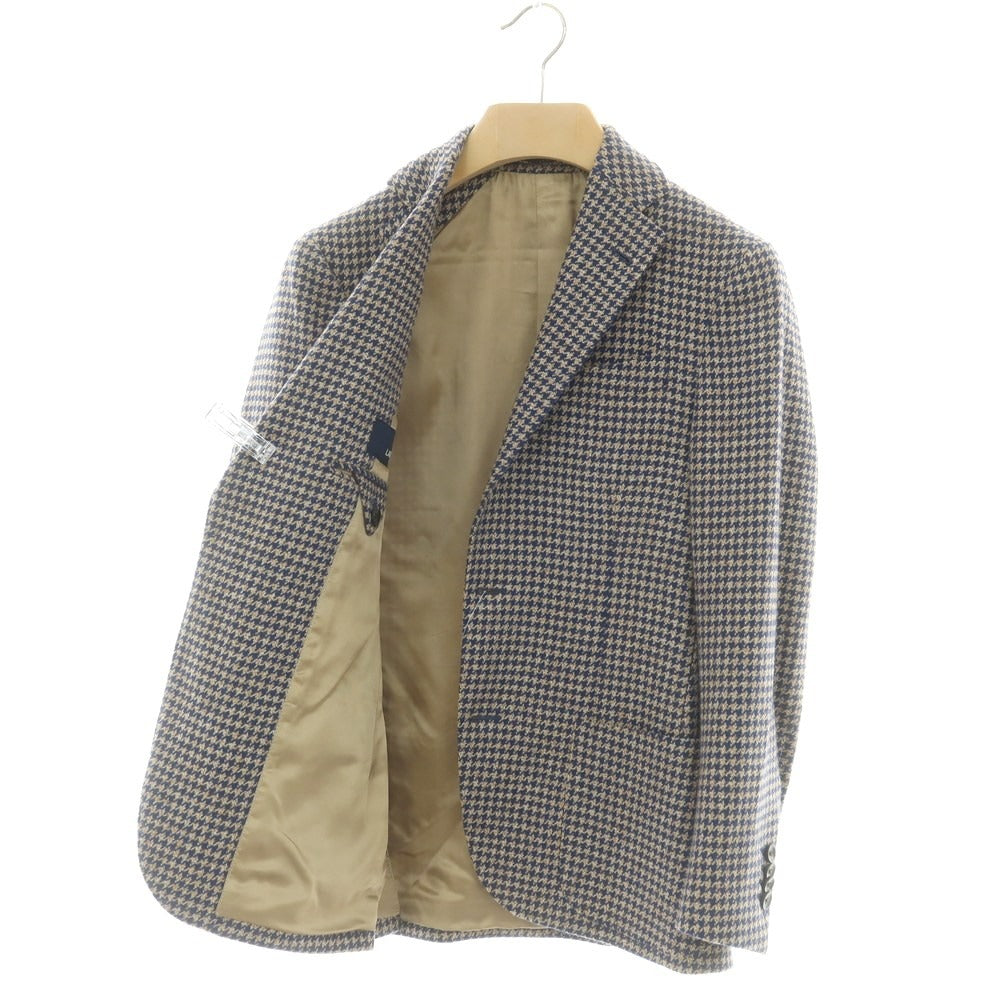 【中古】ラルディーニ LARDINI ウール ハウンドトゥース 3B テーラードジャケット ライトネイビーxブラウン【 42 】【 状態ランクA 】【 メンズ 】