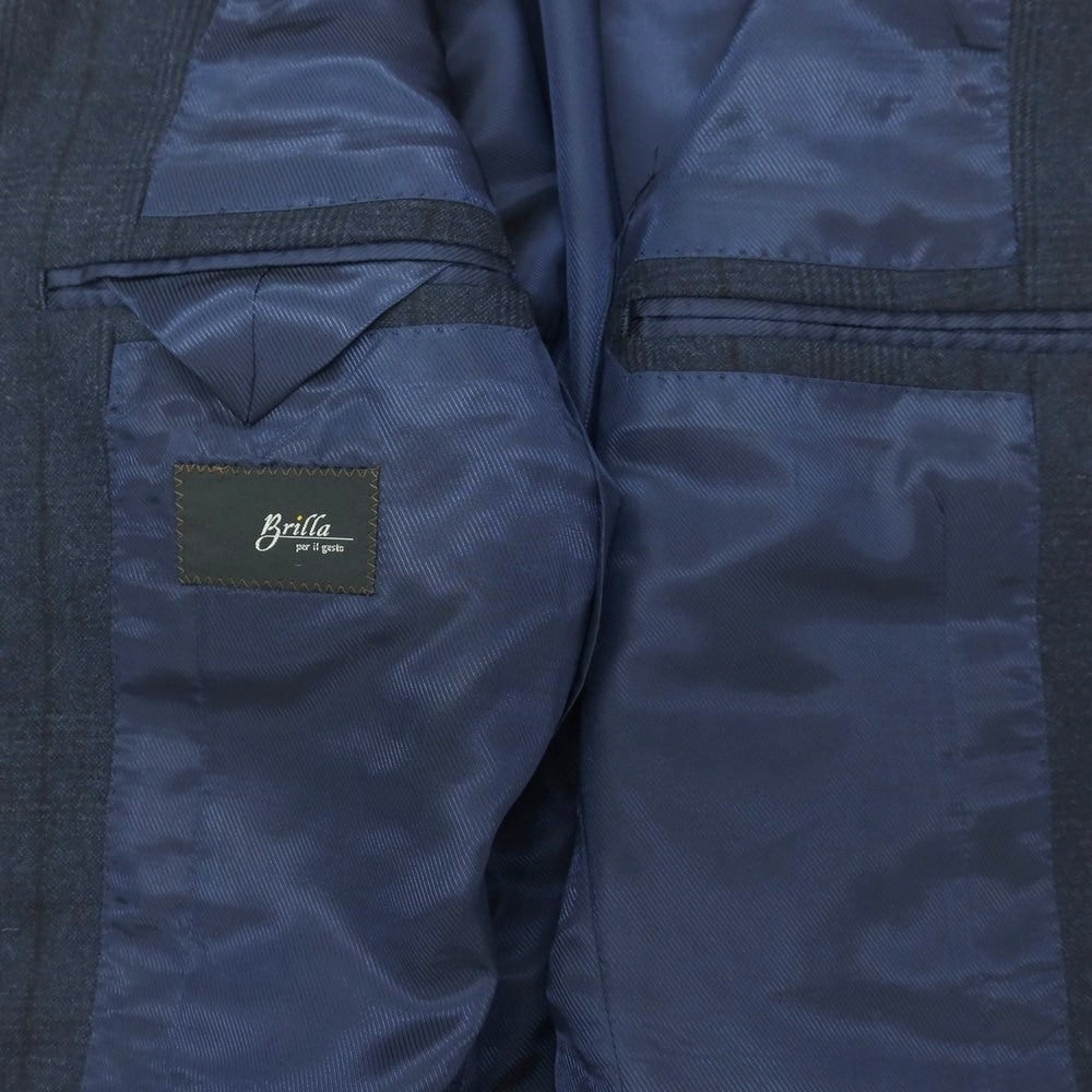 【中古】ブリッラ ペル イル グスト Brilla per il gusto ウール チェック 3B テーラードジャケット ネイビー【 サイズ42 】【 状態ランクB 】【 メンズ 】