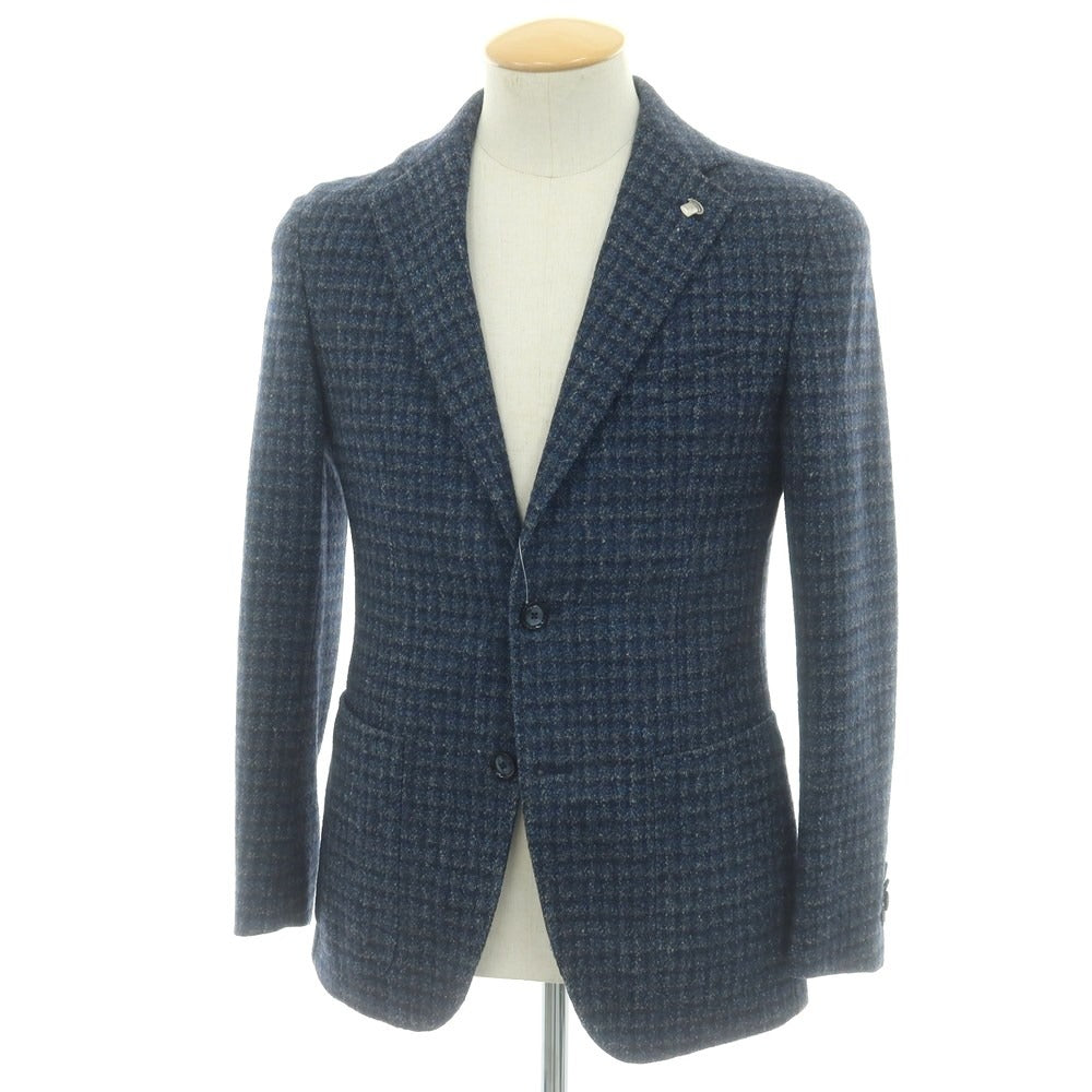 【中古】タリアトーレ TAGLIATORE Brilla per il gusto別注 ウールナイロンシルクリネン チェック 2B テーラードジャケット ネイビーxブルー【 42 】【 状態ランクC 】【 メンズ 】