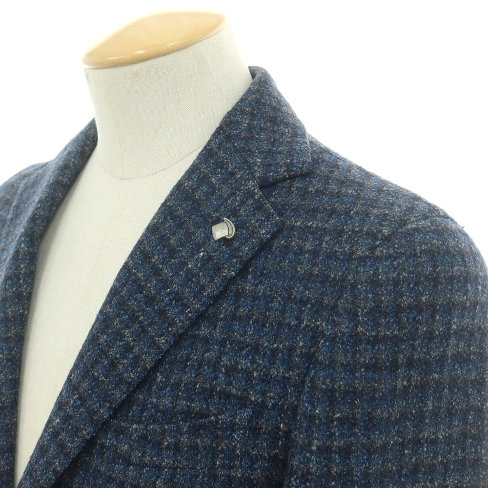 【中古】タリアトーレ TAGLIATORE Brilla per il gusto別注 ウールナイロンシルクリネン チェック 2B テーラードジャケット ネイビーxブルー【 42 】【 状態ランクC 】【 メンズ 】
