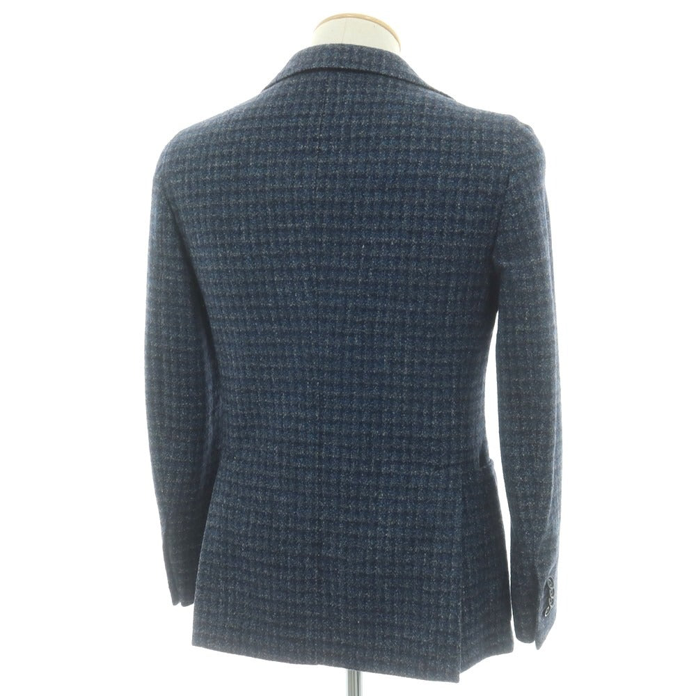 【中古】タリアトーレ TAGLIATORE Brilla per il gusto別注 ウールナイロンシルクリネン チェック 2B テーラードジャケット ネイビーxブルー【 42 】【 状態ランクC 】【 メンズ 】