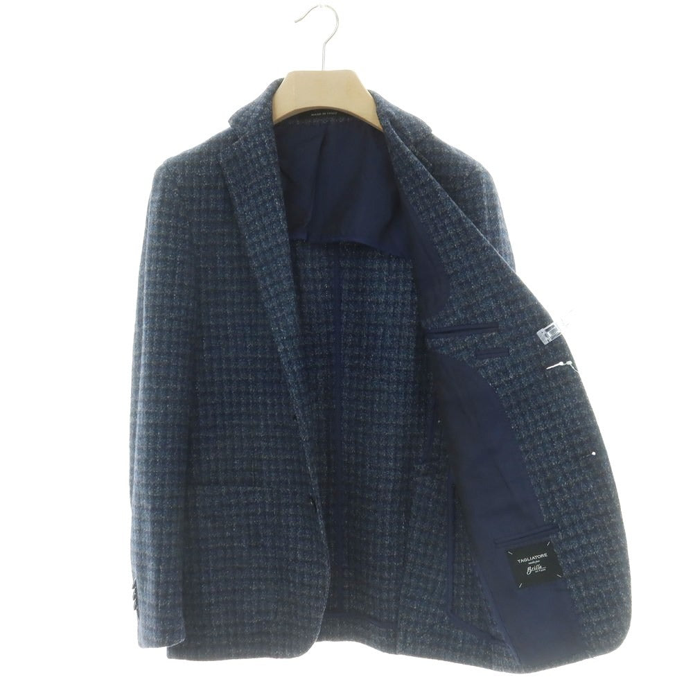 【中古】タリアトーレ TAGLIATORE Brilla per il gusto別注 ウールナイロンシルクリネン チェック 2B テーラードジャケット ネイビーxブルー【 42 】【 状態ランクC 】【 メンズ 】