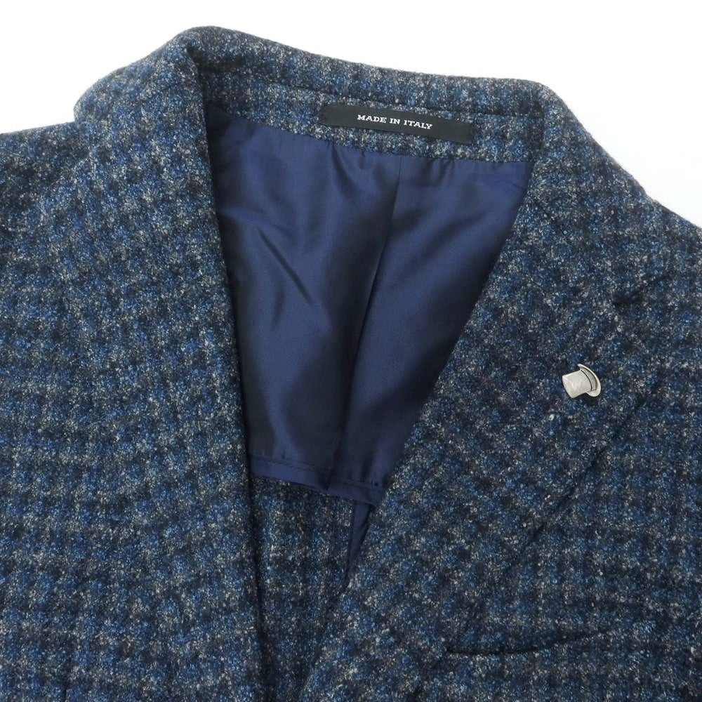 【中古】タリアトーレ TAGLIATORE Brilla per il gusto別注 ウールナイロンシルクリネン チェック 2B テーラードジャケット ネイビーxブルー【 42 】【 状態ランクC 】【 メンズ 】