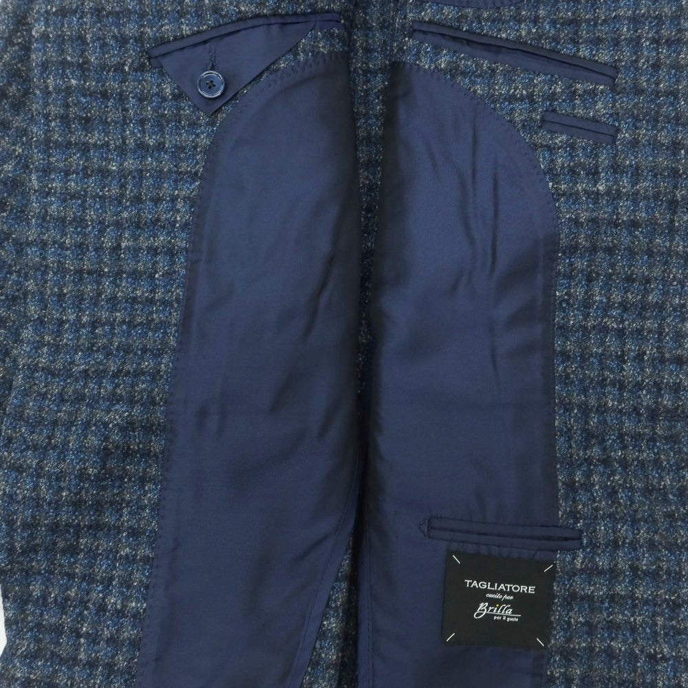 【中古】タリアトーレ TAGLIATORE Brilla per il gusto別注 ウールナイロンシルクリネン チェック 2B テーラードジャケット ネイビーxブルー【 42 】【 状態ランクC 】【 メンズ 】
