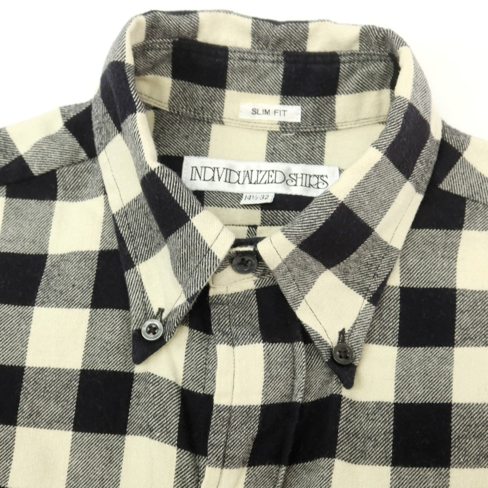 【中古】インディビジュアライズドシャツ INDIVIDUALIZED SHIRTS コットン ブロックチェック ボタンダウン カジュアルシャツ ブラックxアイボリー【 14 1/2-32 】【 状態ランクC 】【 メンズ 】