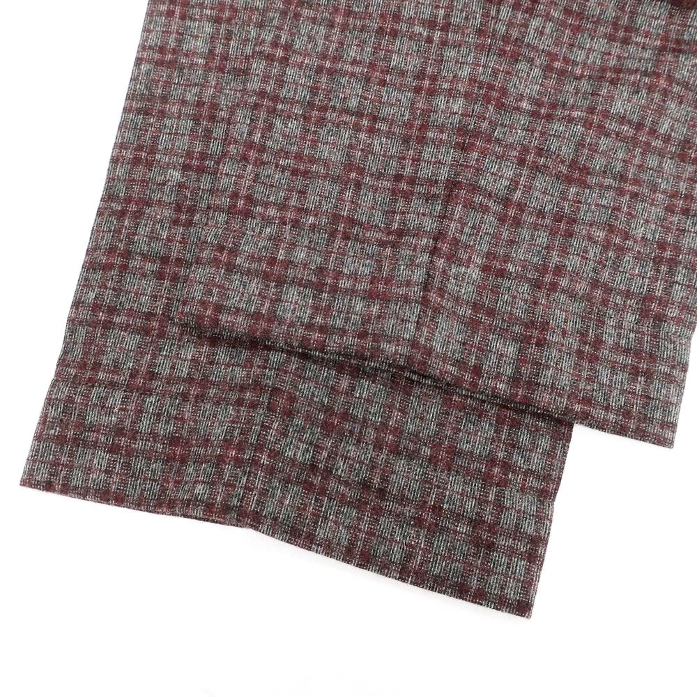 【新品】インコテックス INCOTEX ウールナイロン チェック カジュアルスラックスパンツ グレーxボルドー【 48 】【 状態ランクN 】【 メンズ 】