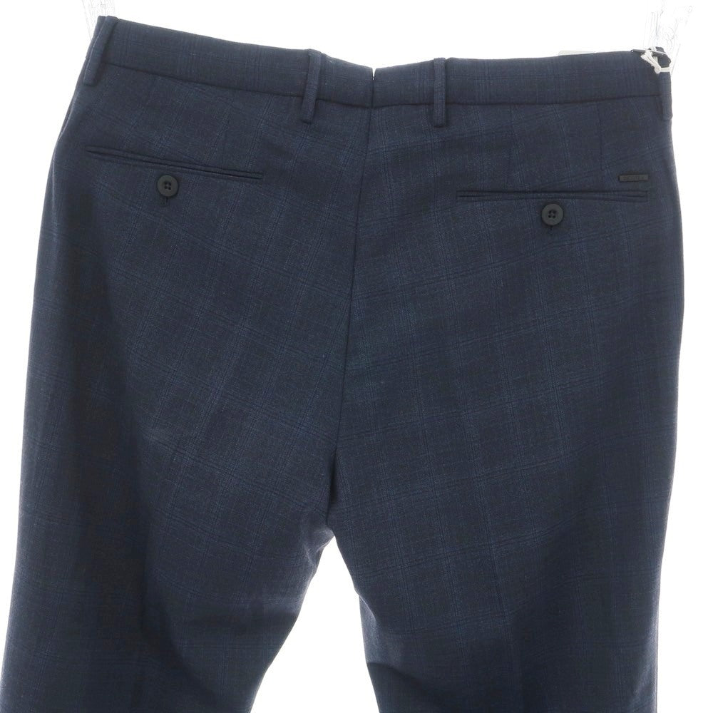 【新品】インコテックス スローウェア INCOTEX SLOWEAR TEKNOSARTORIAL ストレッチ ポリエステルウール チェック ドレススラックスパンツ ネイビーxブラック【 50 】【 状態ランクN 】【 メンズ 】