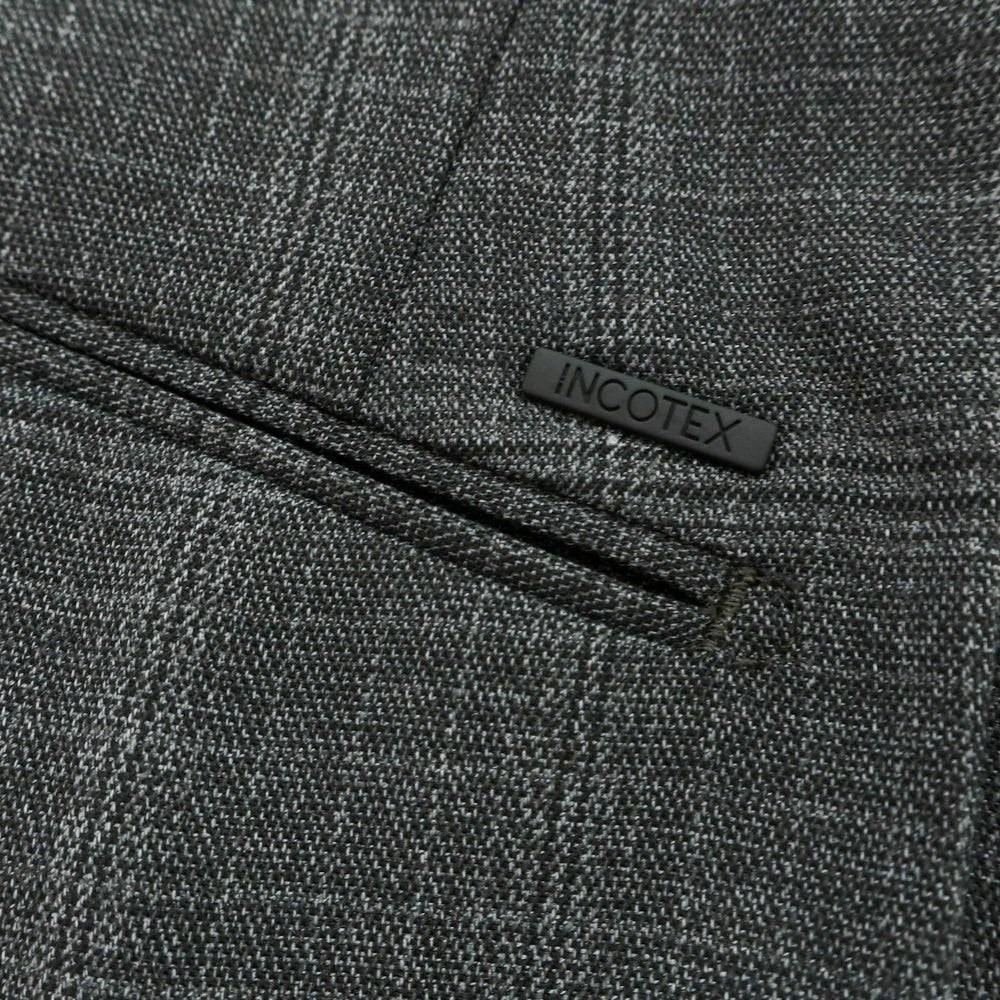 【新品】インコテックス スローウェア INCOTEX SLOWEAR TEKNOSARTORIAL ストレッチ ポリエステルウール チェック ドレススラックスパンツ ダークグレーxブラック【 48 】【 状態ランクN 】【 メンズ 】