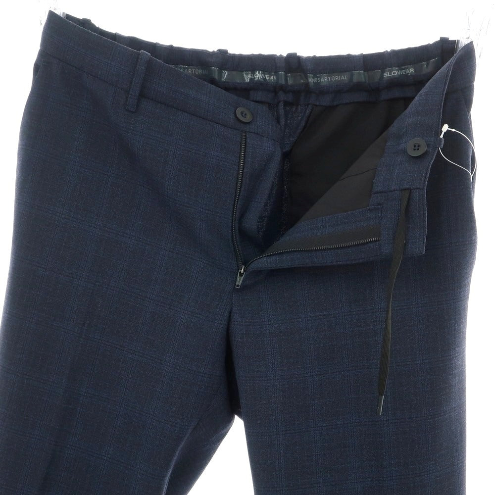 【新品】インコテックス スローウェア INCOTEX SLOWEAR TEKNOSARTORIAL ストレッチ ポリエステルウール チェック イージースラックスパンツ ネイビーxブラック【 50 】【 状態ランクN 】【 メンズ 】