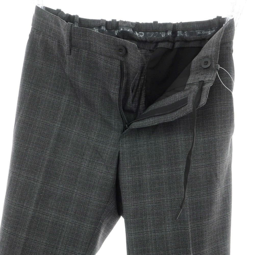 【新品】インコテックス スローウェア INCOTEX SLOWEAR TEKNOSARTORIAL ストレッチ ポリエステルウール チェック イージースラックスパンツ ダークグレーxブラック【 46 】【 状態ランクN 】【 メンズ 】