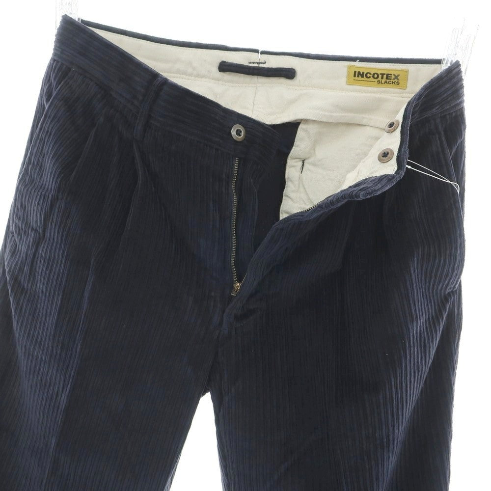 【新品】インコテックス スラックス INCOTEX SLACKS ストレッチ コットン 太畝 コーデュロイパンツ ネイビー【 33 】【 状態ランクN 】【 メンズ 】