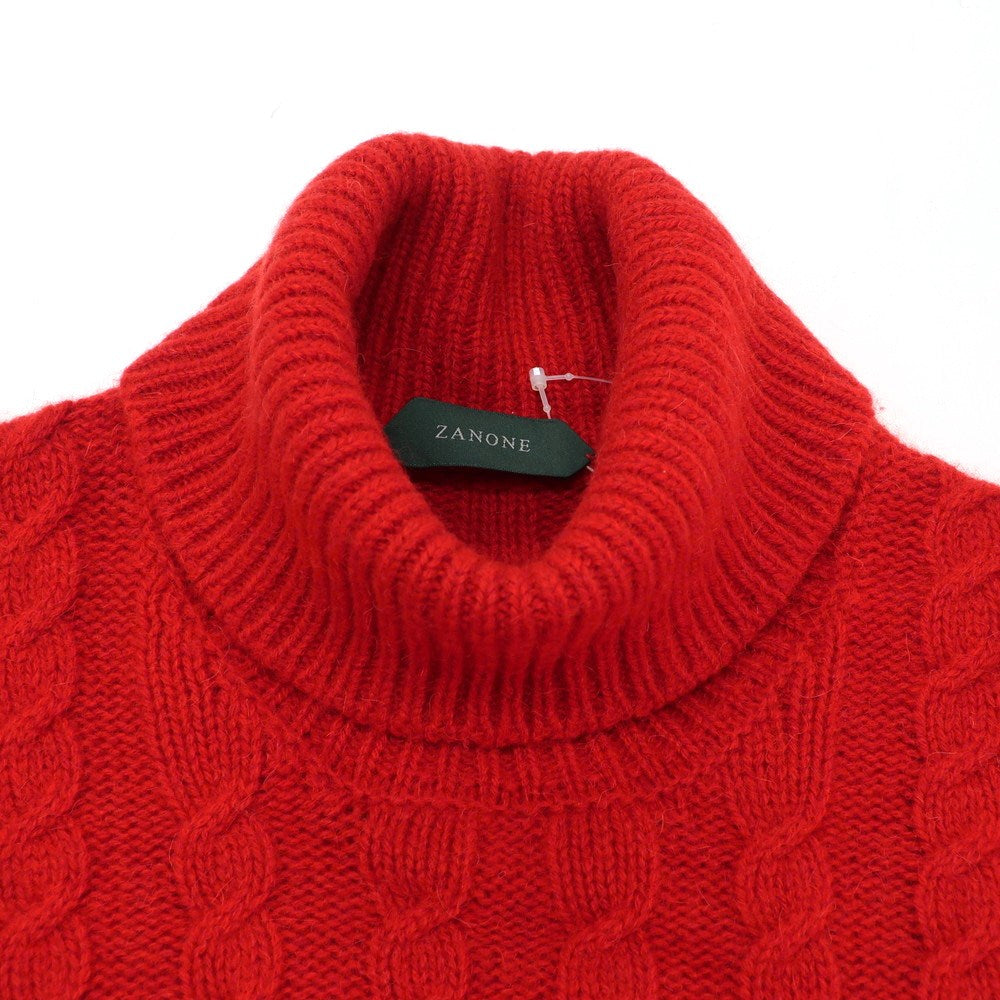 【新品】ザノーネ ZANONE ミドルゲージ ウールアルパカ ケーブル編み タートルネック  プルオーバーニット レッド【 50 】【 状態ランクN 】【 メンズ 】