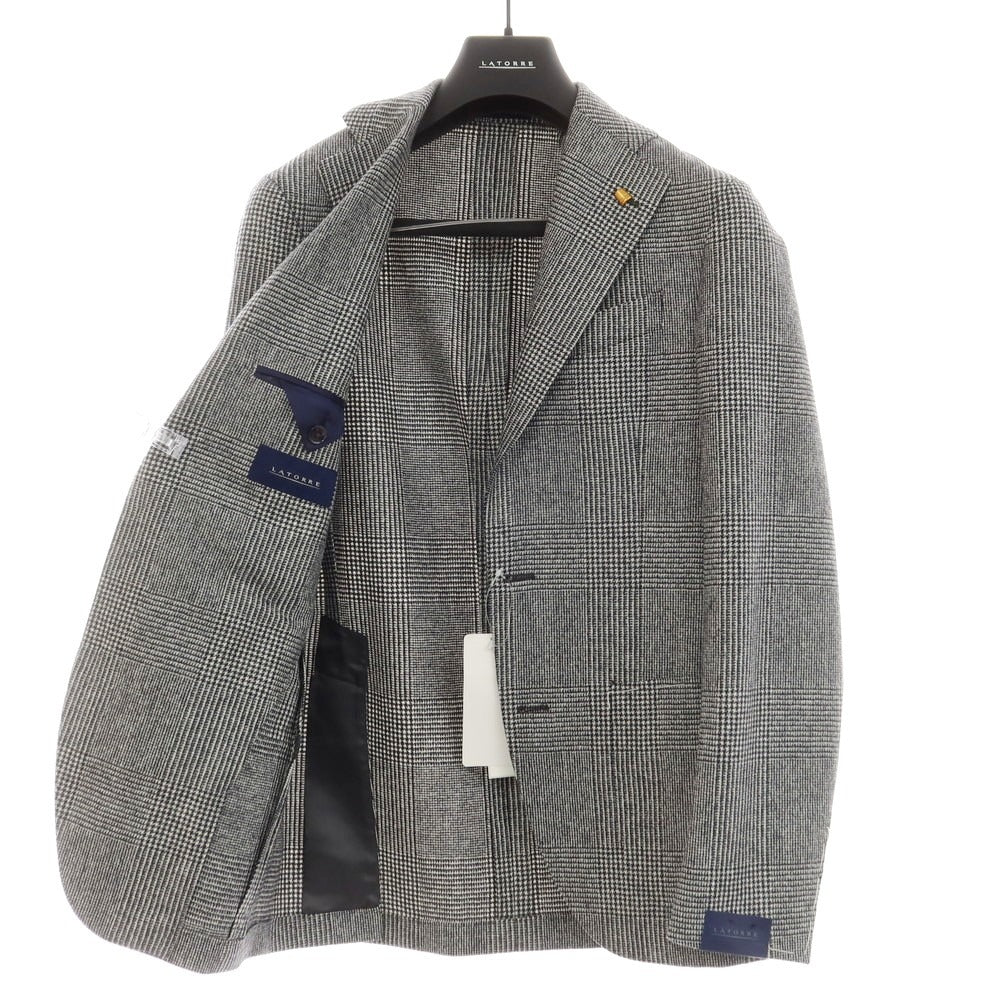 【新品】サルトリア ラトーレ SARTORIA LATORRE ウール チェック 2つボタンスーツ ホワイトxブラック【 44 】【 状態ランクN 】【 メンズ 】