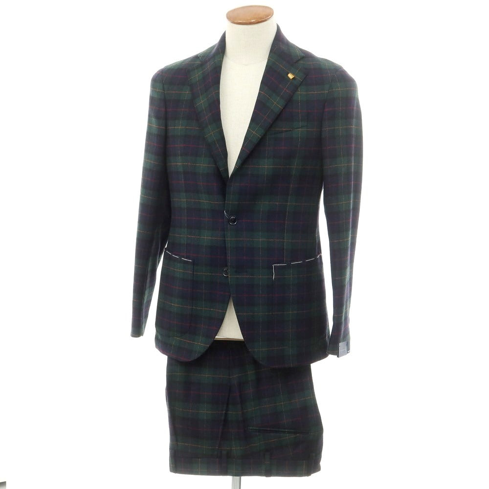 【新品】サルトリア ラトーレ SARTORIA LATORRE ウールナイロン チェック 2つボタンスーツ ネイビーxグリーン【 46 】【 状態ランクN 】【 メンズ 】