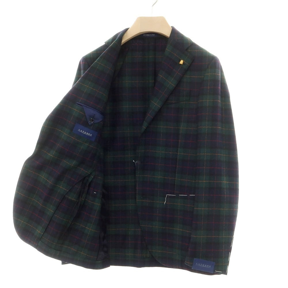 【新品】サルトリア ラトーレ SARTORIA LATORRE ウールナイロン チェック 2つボタンスーツ ネイビーxグリーン【 46 】【 状態ランクN 】【 メンズ 】
