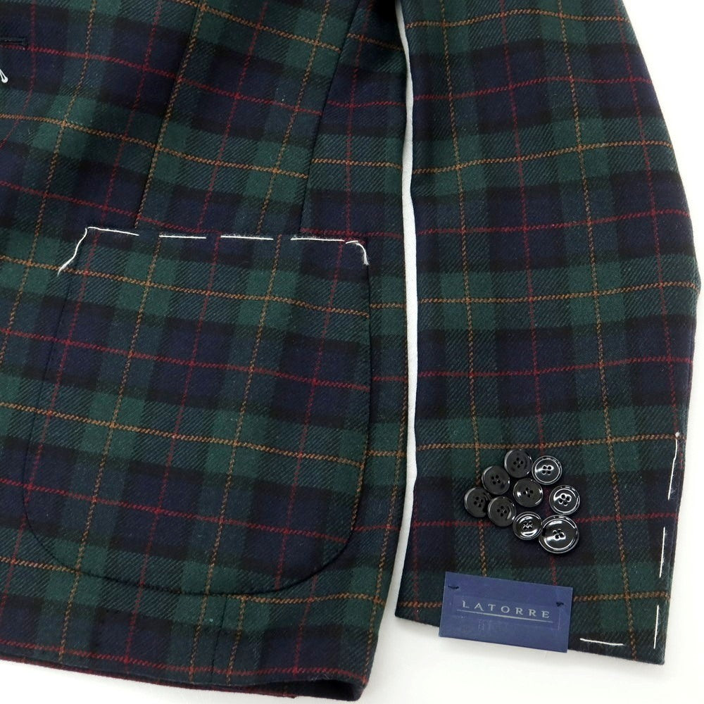 【新品】サルトリア ラトーレ SARTORIA LATORRE ウールナイロン チェック 2つボタンスーツ ネイビーxグリーン【 46 】【 状態ランクN 】【 メンズ 】