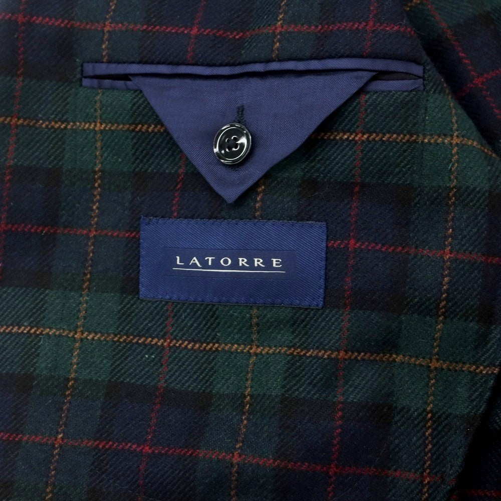 【新品】サルトリア ラトーレ SARTORIA LATORRE ウールナイロン チェック 2つボタンスーツ ネイビーxグリーン【 46 】【 状態ランクN 】【 メンズ 】