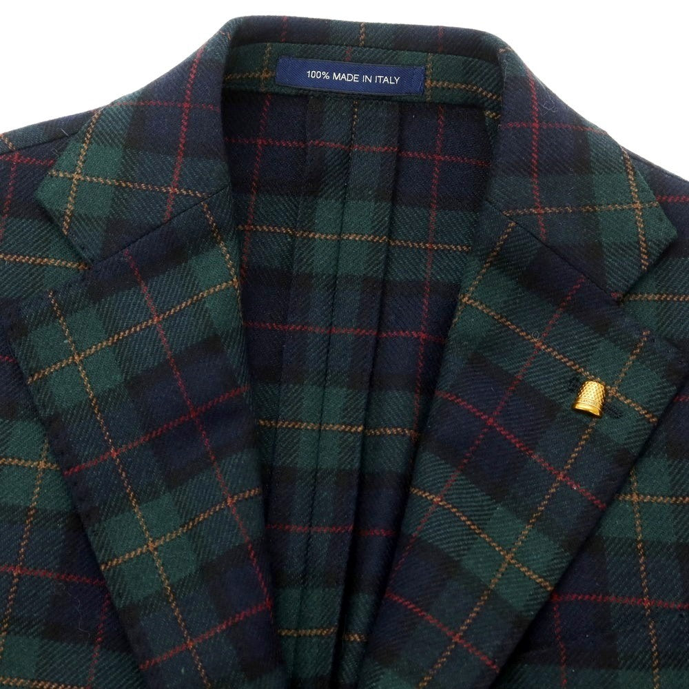 【新品】サルトリア ラトーレ SARTORIA LATORRE ウールナイロン チェック 2つボタンスーツ ネイビーxグリーン【 46 】【 状態ランクN 】【 メンズ 】