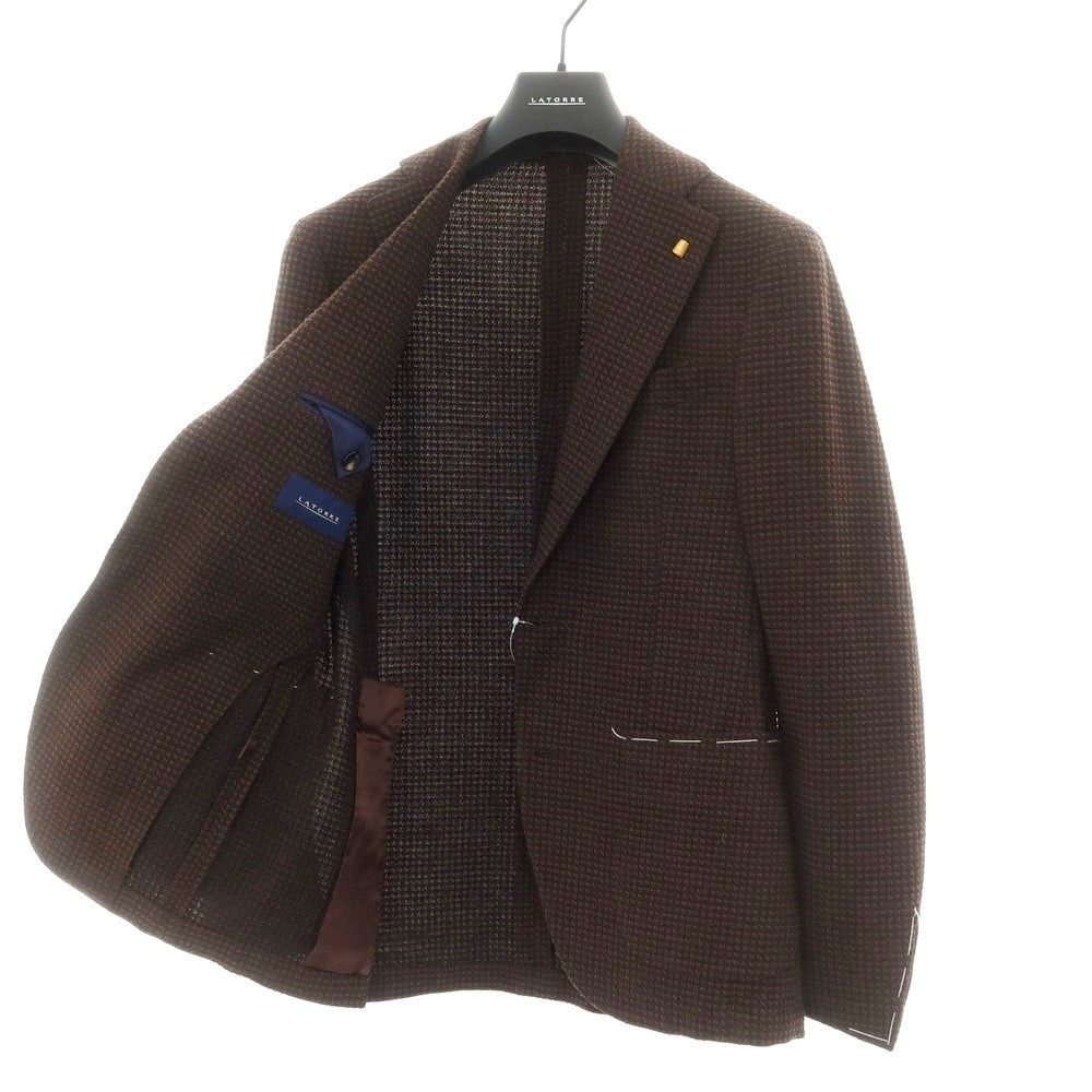 【新品】サルトリア ラトーレ SARTORIA LATORRE ウールジャージー テーラードジャケット ブラウンxブラック【 44 】【 状態ランクN 】【 メンズ 】