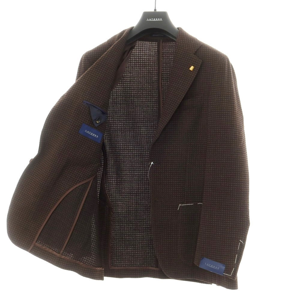 【新品】サルトリア ラトーレ SARTORIA LATORRE ウールジャージー テーラードジャケット ブラウンxブラック【 44 】【 状態ランクN 】【 メンズ 】
