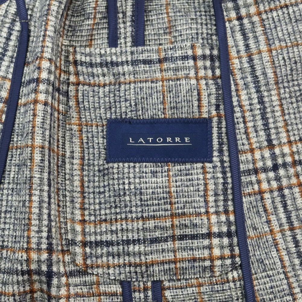 【新品】サルトリア ラトーレ SARTORIA LATORRE ウールアルパカ チェック テーラードジャケット ネイビーxホワイト【 44 】【 状態ランクN 】【 メンズ 】