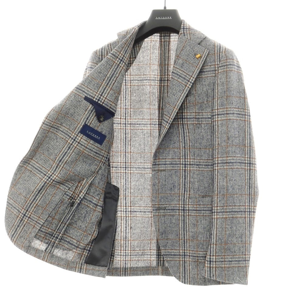 【新品】サルトリア ラトーレ SARTORIA LATORRE ウールアルパカ チェック テーラードジャケット ネイビーxホワイト【 44 】【 状態ランクN 】【 メンズ 】