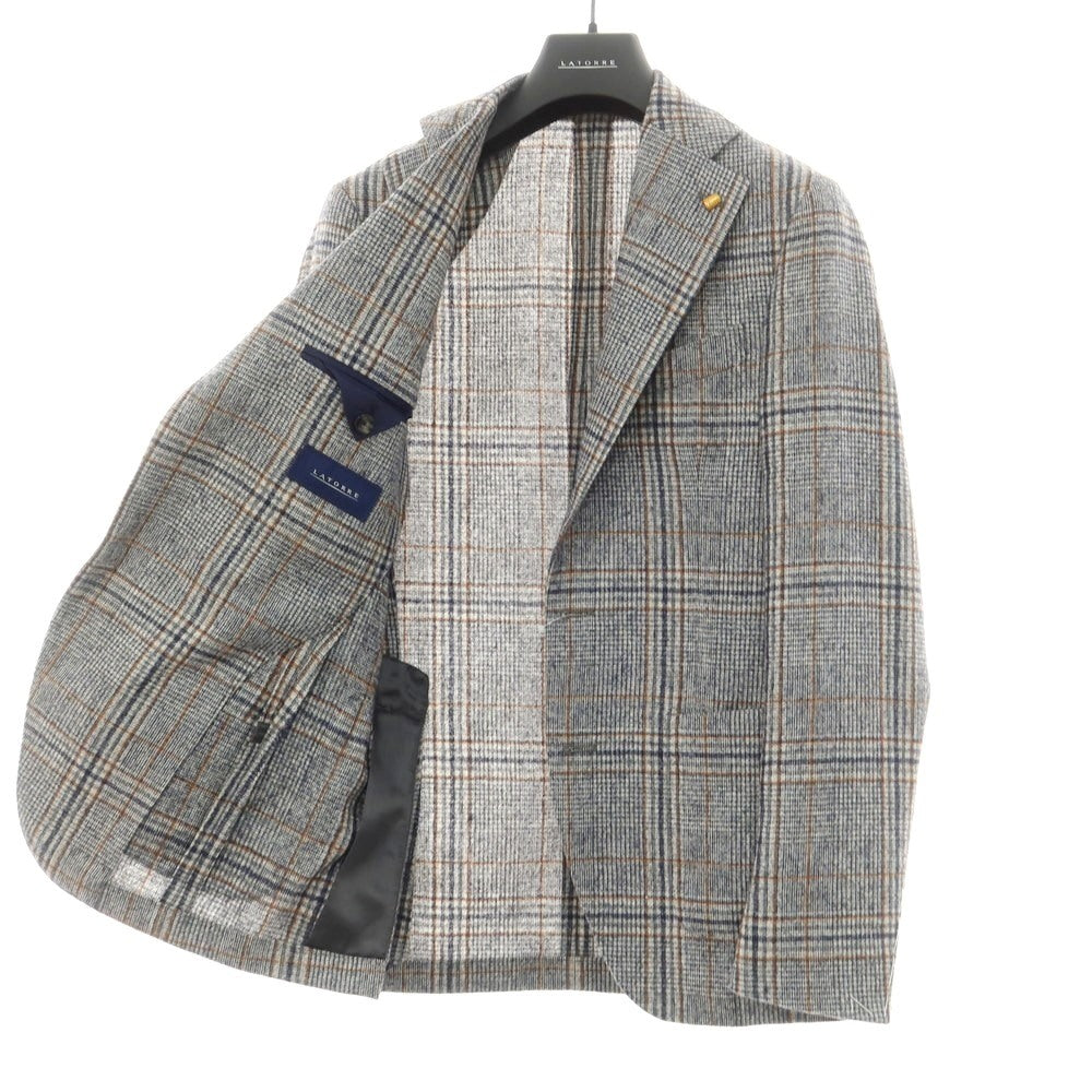 【新品】サルトリア ラトーレ SARTORIA LATORRE ウールアルパカ チェック テーラードジャケット ネイビーxホワイト【 48 】【 状態ランクN 】【 メンズ 】