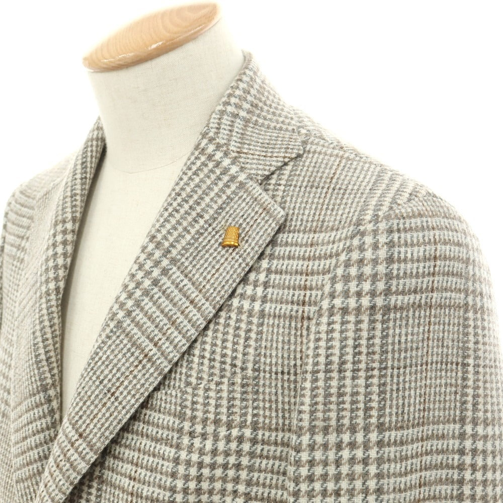 【新品】サルトリア ラトーレ SARTORIA LATORRE ウール チェック テーラードジャケット オフホワイトxグレー×ブラウン【 46 】【 状態ランクN 】【 メンズ 】