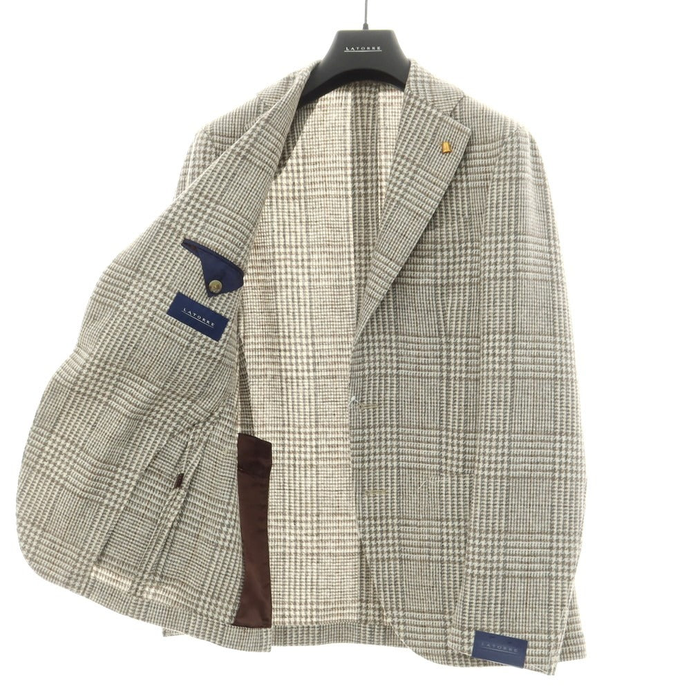 【新品】サルトリア ラトーレ SARTORIA LATORRE ウール チェック テーラードジャケット オフホワイトxグレー×ブラウン【 46 】【 状態ランクN 】【 メンズ 】