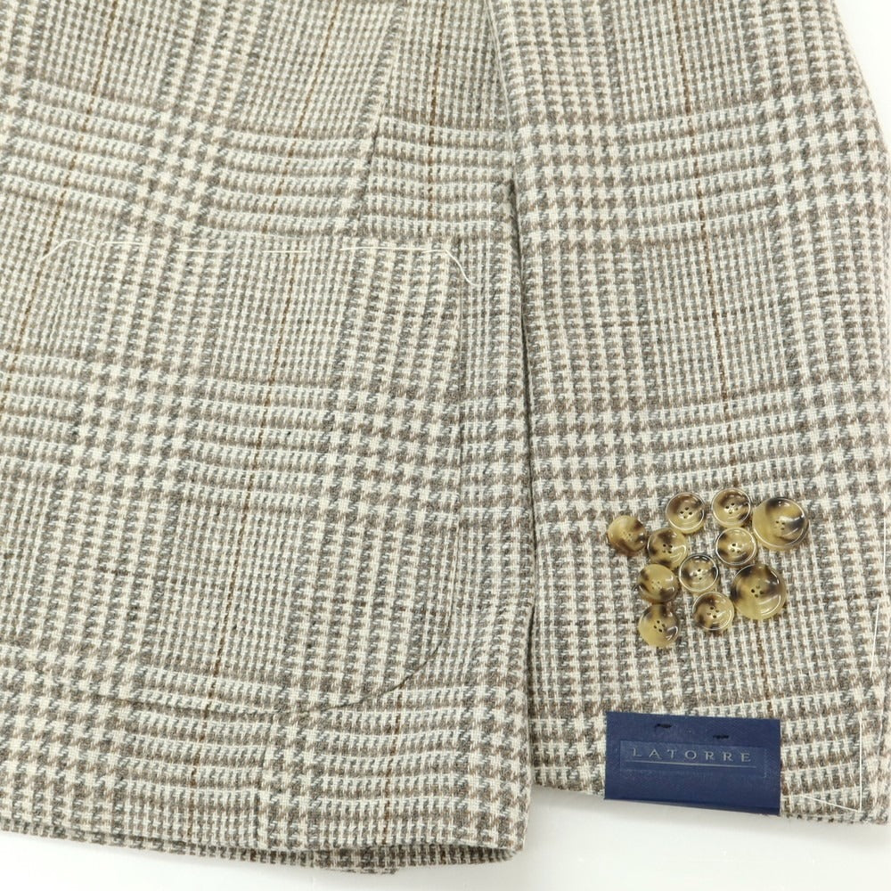 【新品】サルトリア ラトーレ SARTORIA LATORRE ウール チェック テーラードジャケット オフホワイトxグレー×ブラウン【 46 】【 状態ランクN 】【 メンズ 】