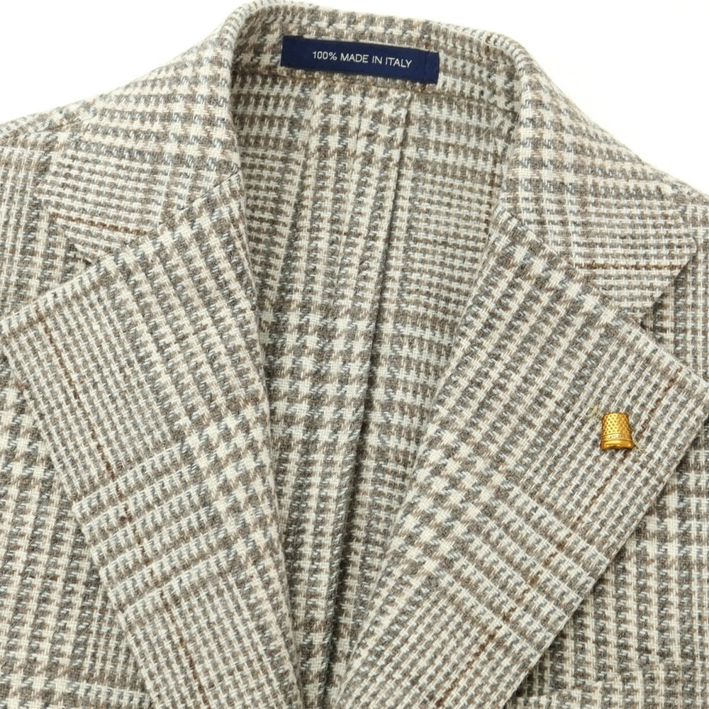 【新品】サルトリア ラトーレ SARTORIA LATORRE ウール チェック テーラードジャケット オフホワイトxグレー×ブラウン【 46 】【 状態ランクN 】【 メンズ 】